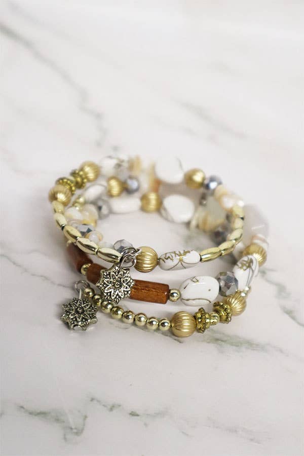 Multiline Beaded Tassel Bracelet: MIX COLOR