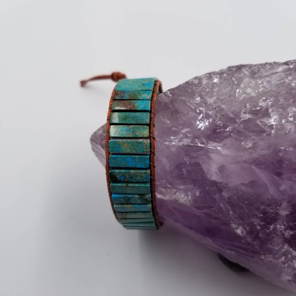 Turquoise Stone Beads Woven Wrap Bracelet