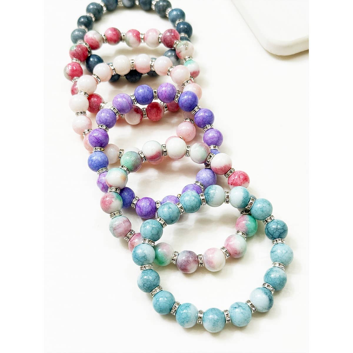 Soft Tone Beaded Stretch Glass Bracelets: MIX COLOR