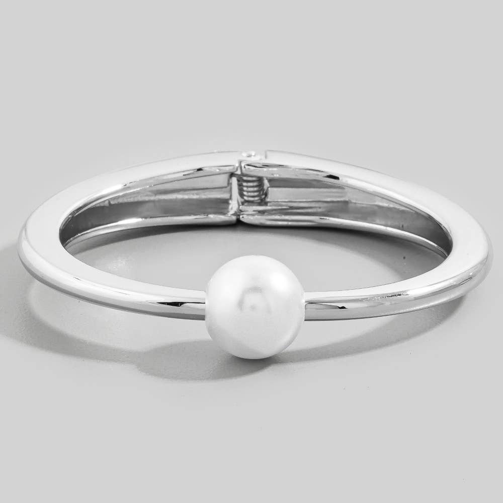 Pearl Bead Thin Metal Hinged Bangle Bracelet: S