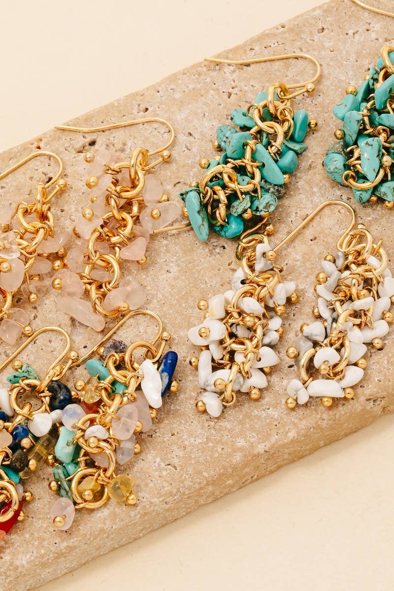 Pebble Stone Beaded Fringe Dangle Earrings: GDHOW