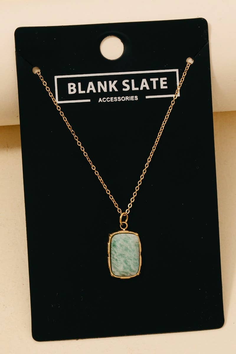 Stainless Steel Rectangle Stone Pendant Necklace: RD