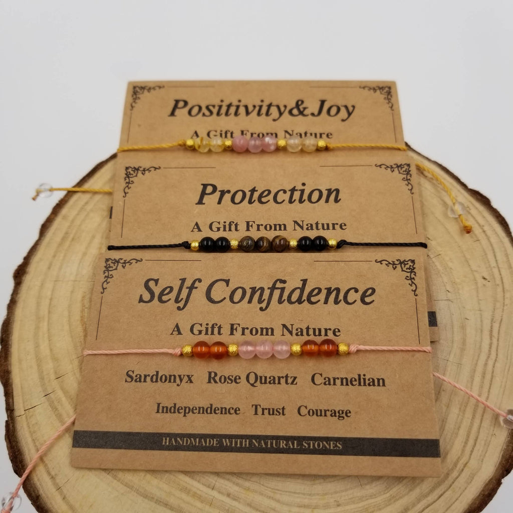 Handmade Natural Crystal Chakra Bead Bracelet With Card: Positivity&Joy