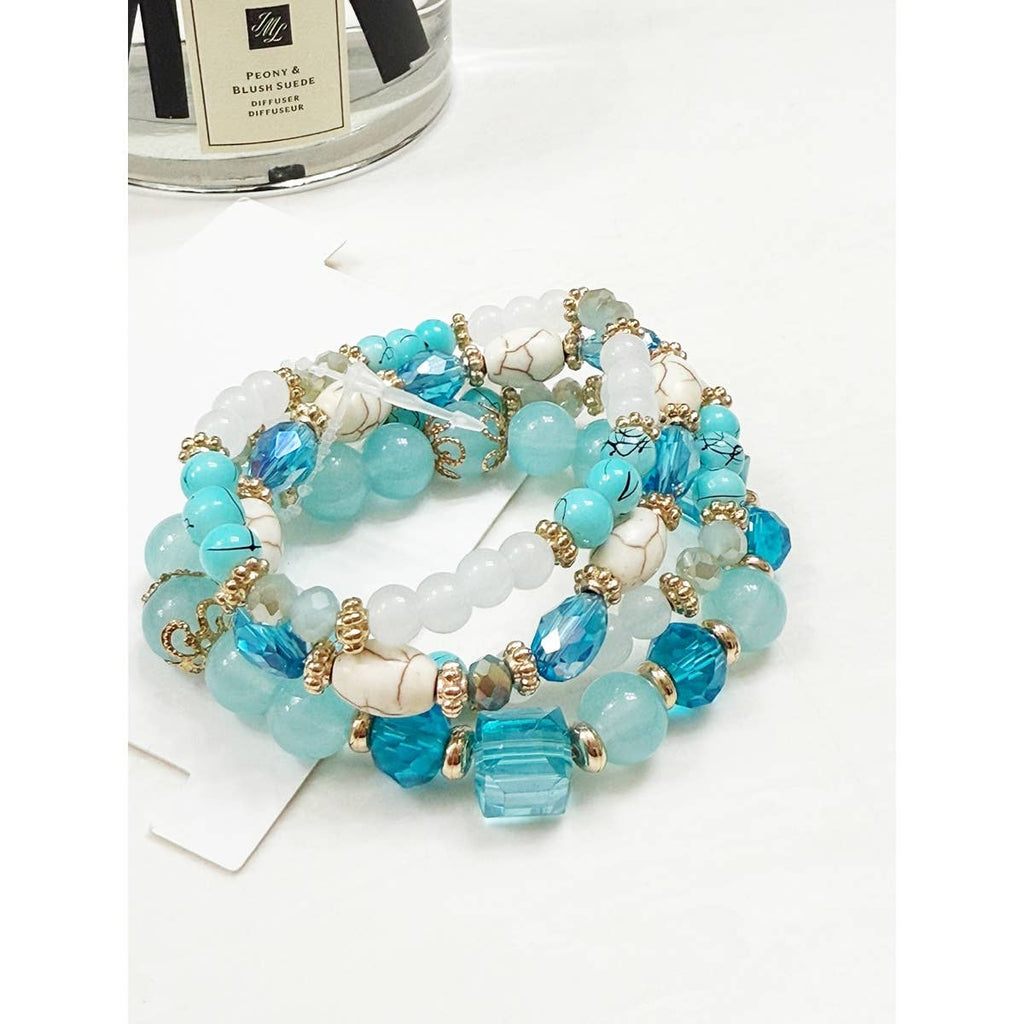 4-pc Light Blue Shades Stacked Mix Beads Bracelet