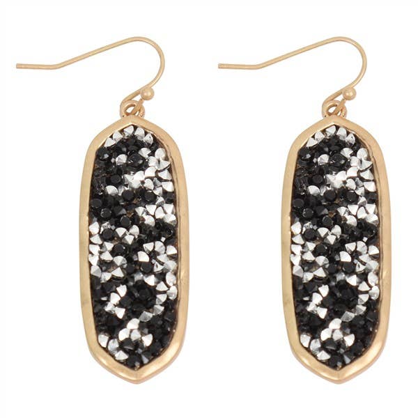 OVAL GLITTER FACETED DANGLE HOOK EARRINGS: GOLD PEACH