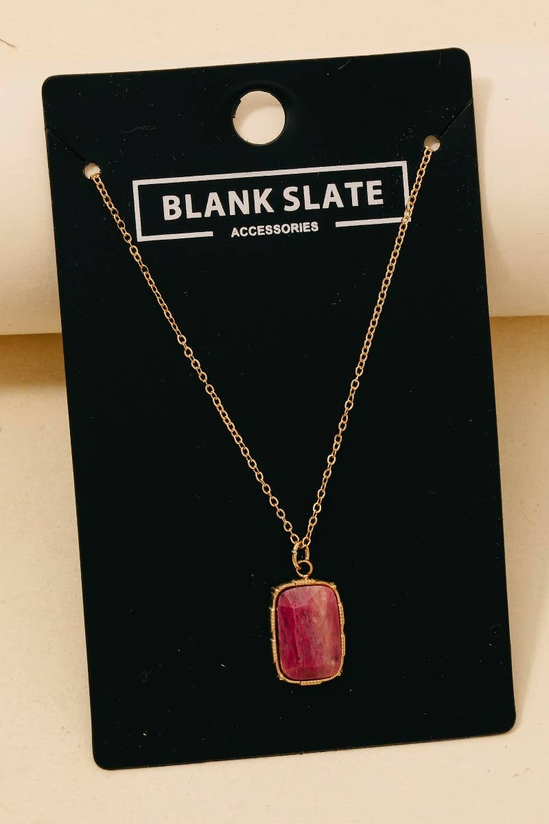 Stainless Steel Rectangle Stone Pendant Necklace: RD