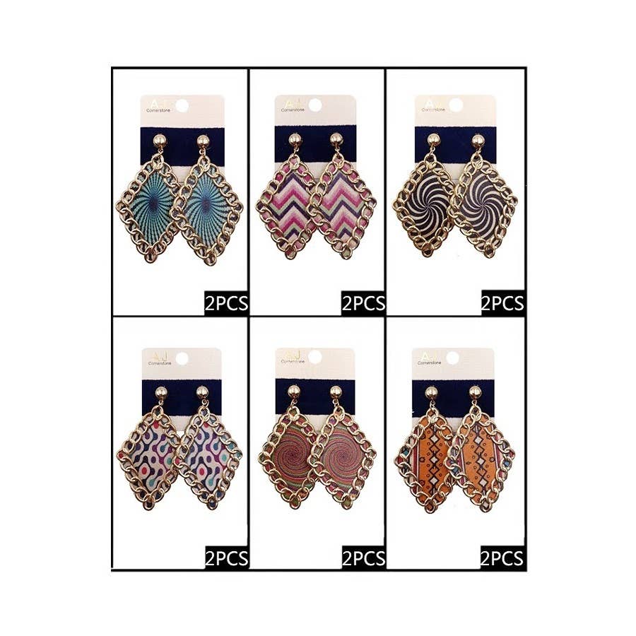 Wood With Chain Detail Dangle Earring: Assorted