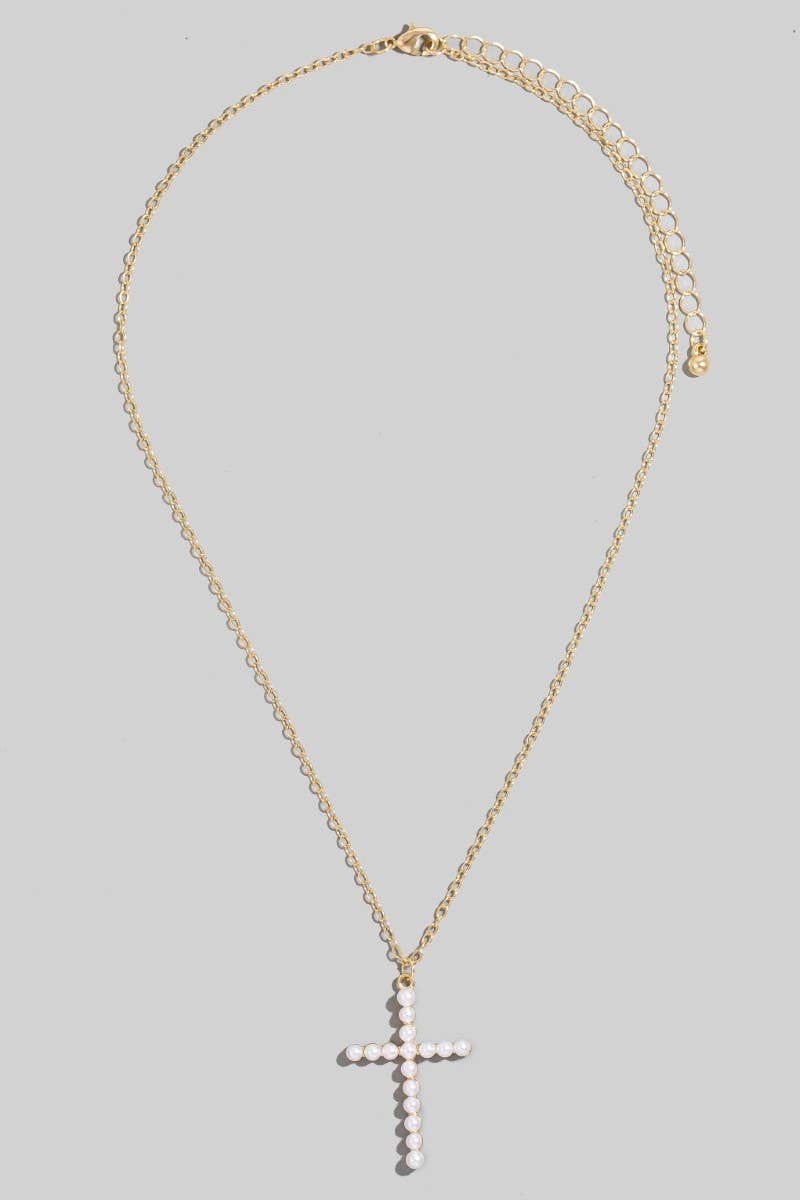 Pearl Cross Pendant Necklace: RHCRM