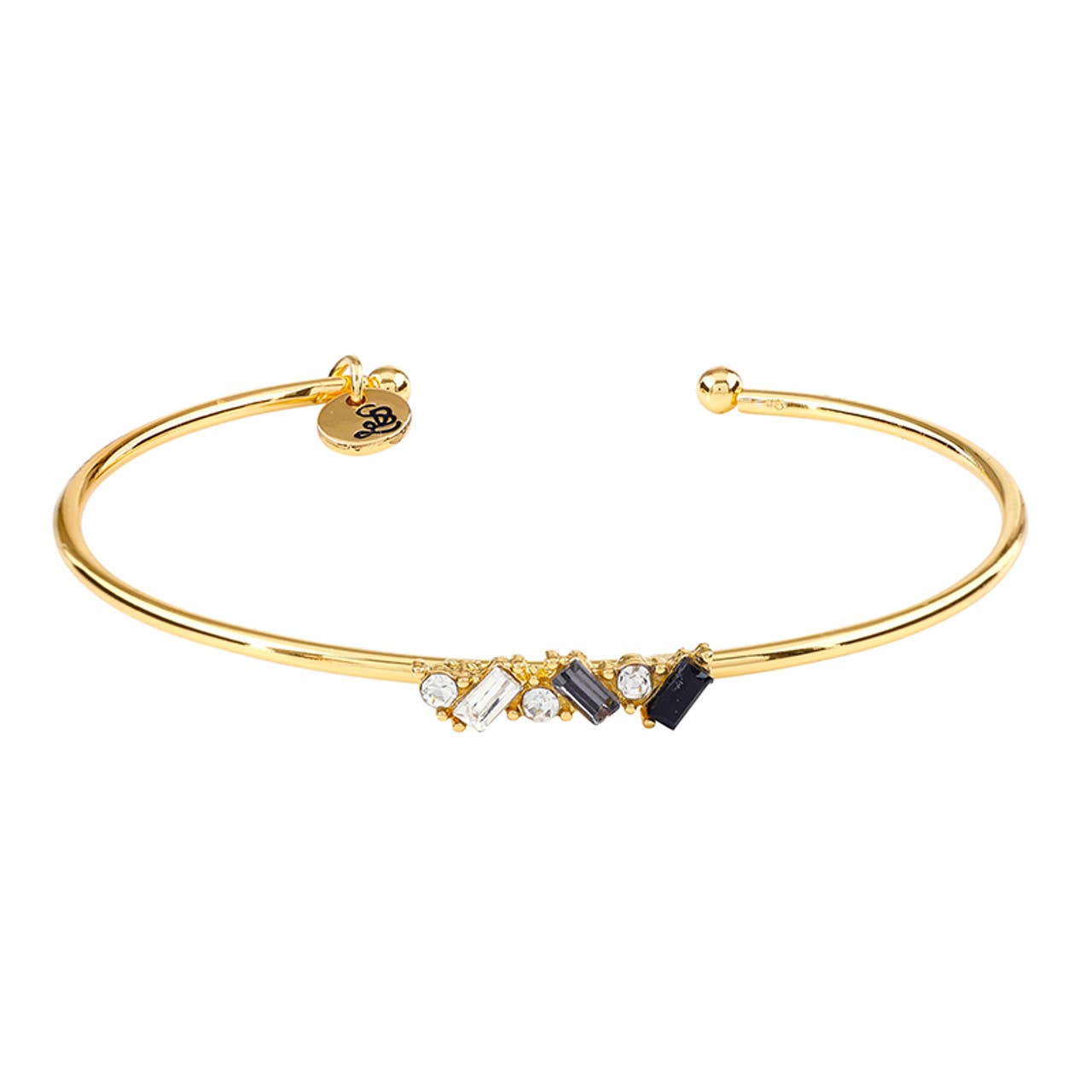 Crystal Bangle - Black Bar: Zinc Alloy, glass / 2.25 W x 2 H