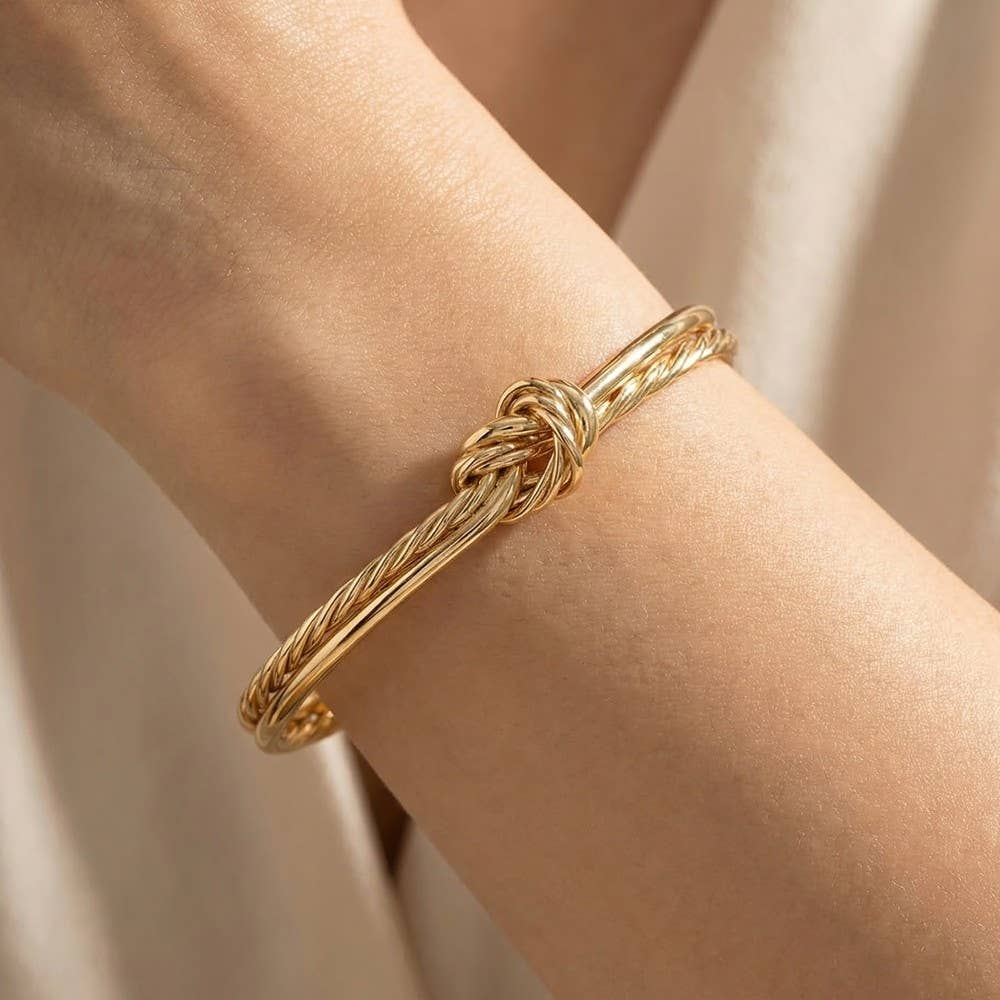 Wire Smooth Rope Knot Open Cuff Bracelet: G