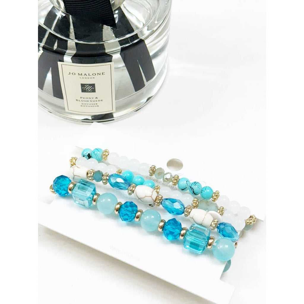 4-pc Light Blue Shades Stacked Mix Beads Bracelet
