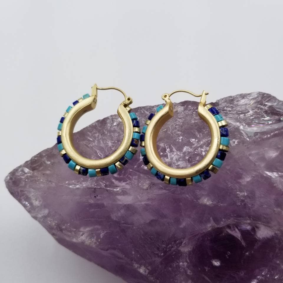 Turquoise Stone Beaded Resort Hoop Earring