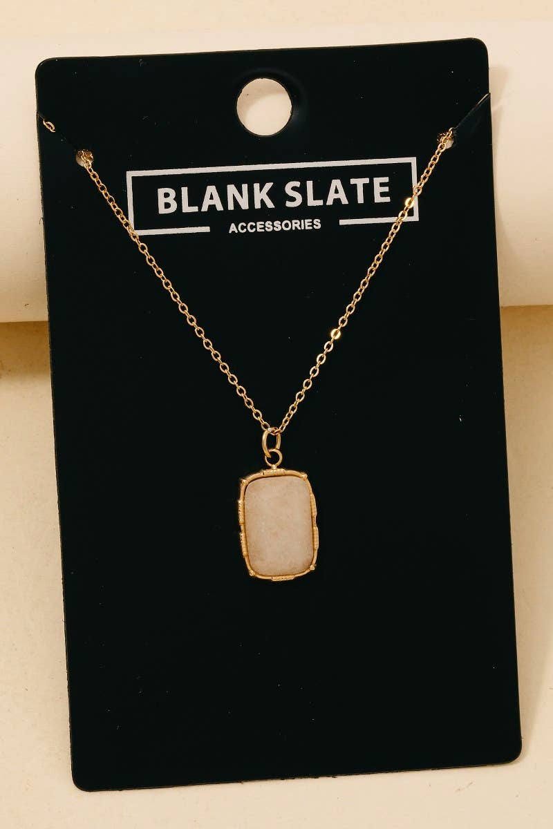 Stainless Steel Rectangle Stone Pendant Necklace: RD