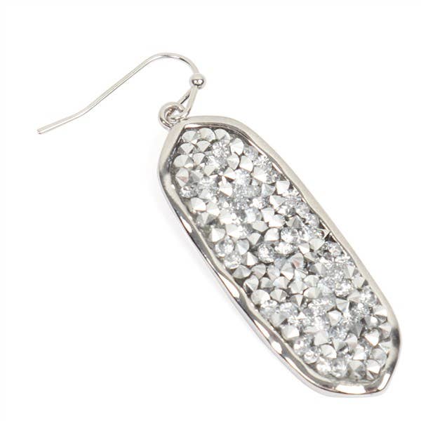 OVAL GLITTER FACETED DANGLE HOOK EARRINGS: GOLD PEACH