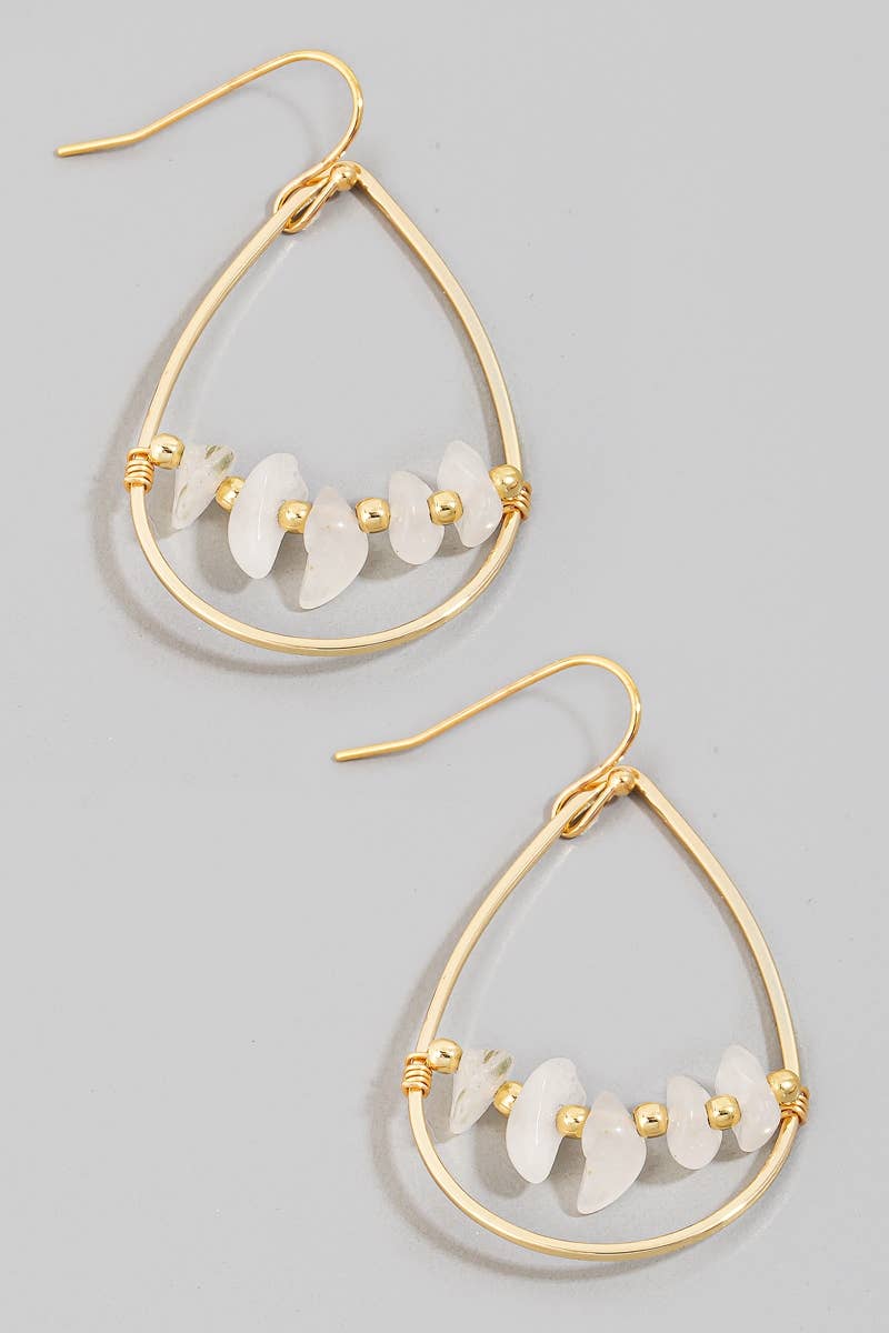 Pebble Stone Beads Tear Dangle Earrings: AMG1