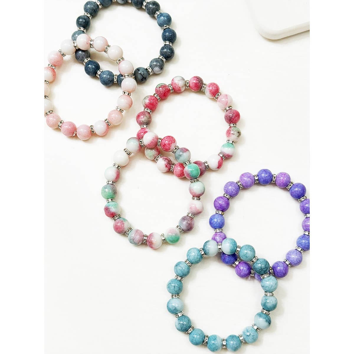 Soft Tone Beaded Stretch Glass Bracelets: MIX COLOR