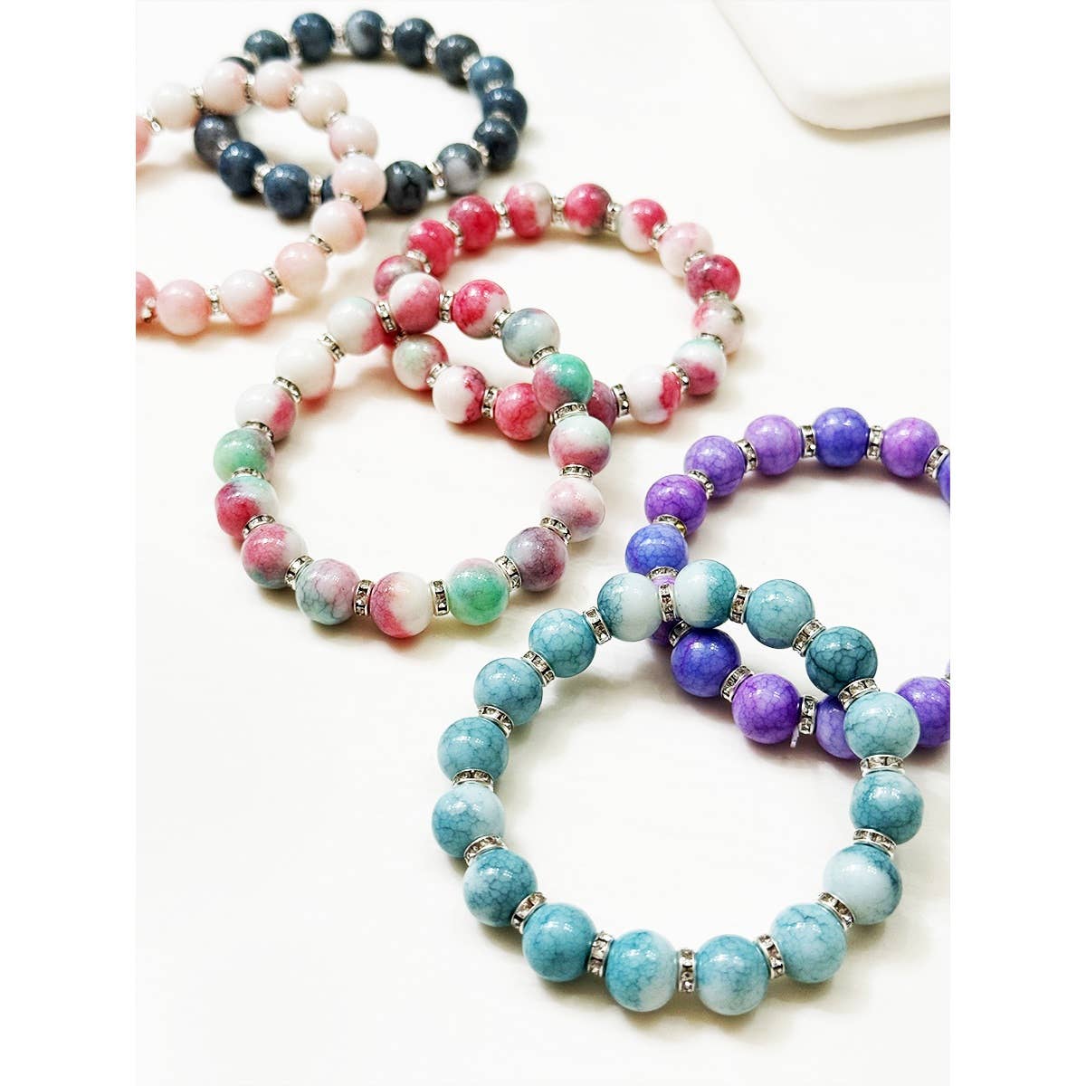 Soft Tone Beaded Stretch Glass Bracelets: MIX COLOR