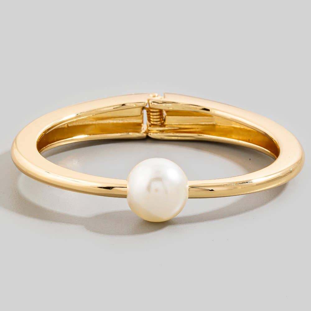 Pearl Bead Thin Metal Hinged Bangle Bracelet: S