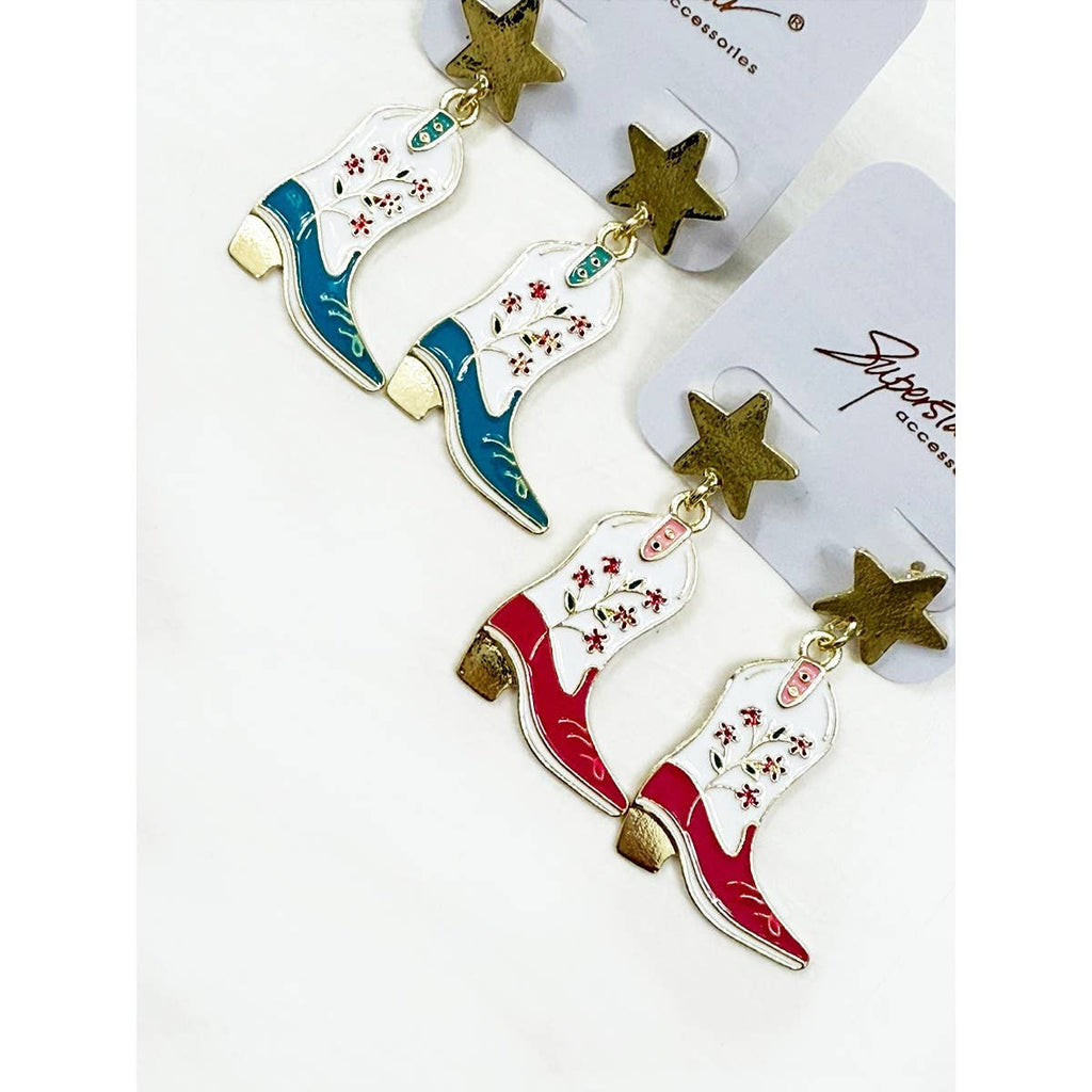 Western Boots and Star Earrings Set: MIX COLOR