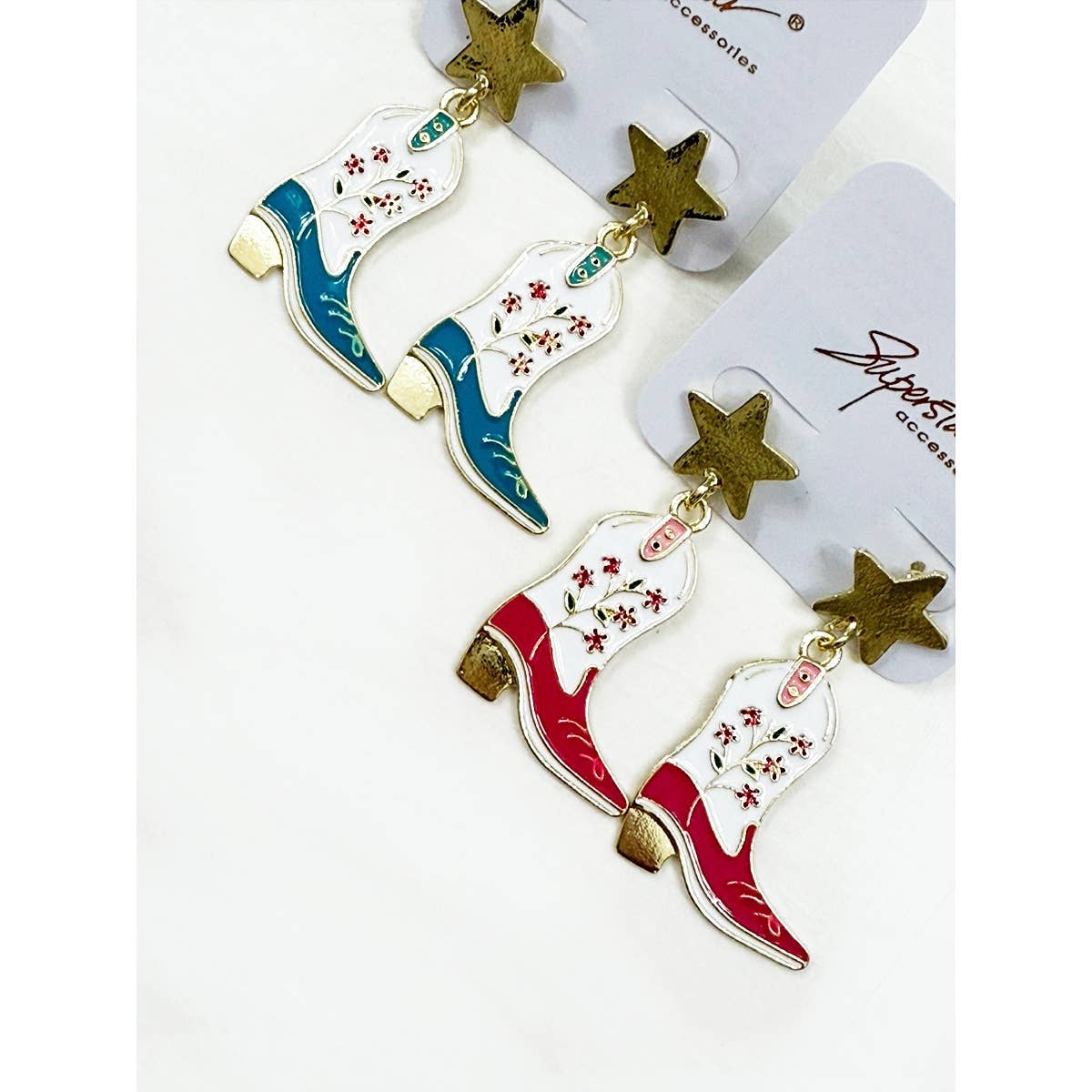 Western Boots and Star Earrings Set: MIX COLOR