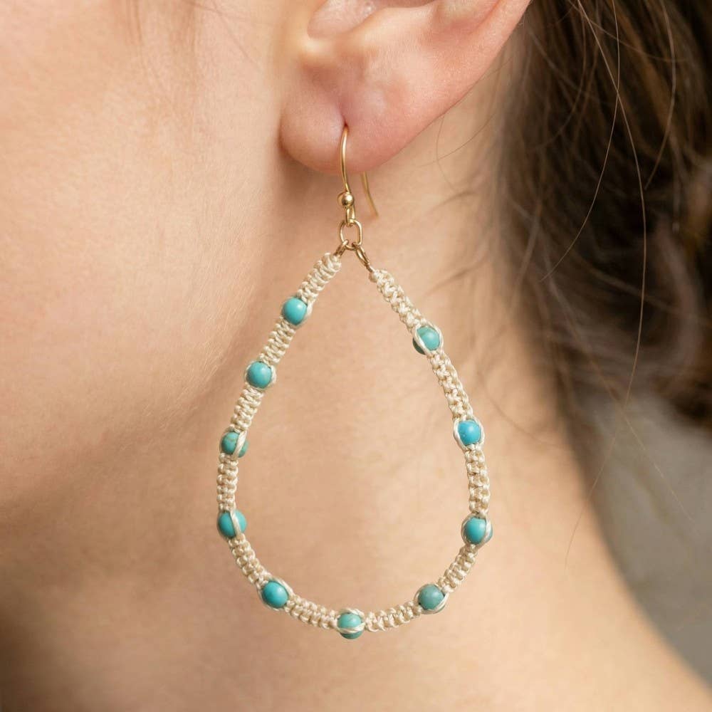 Stone Station Beads Threaded Teardrop Earrings: BMULHOW