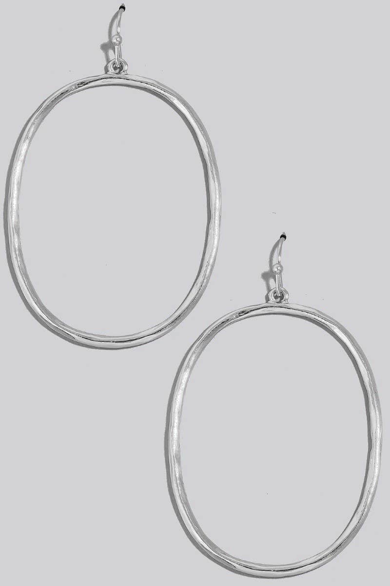 Hammered Metallic Oval Dangle Earrings: S