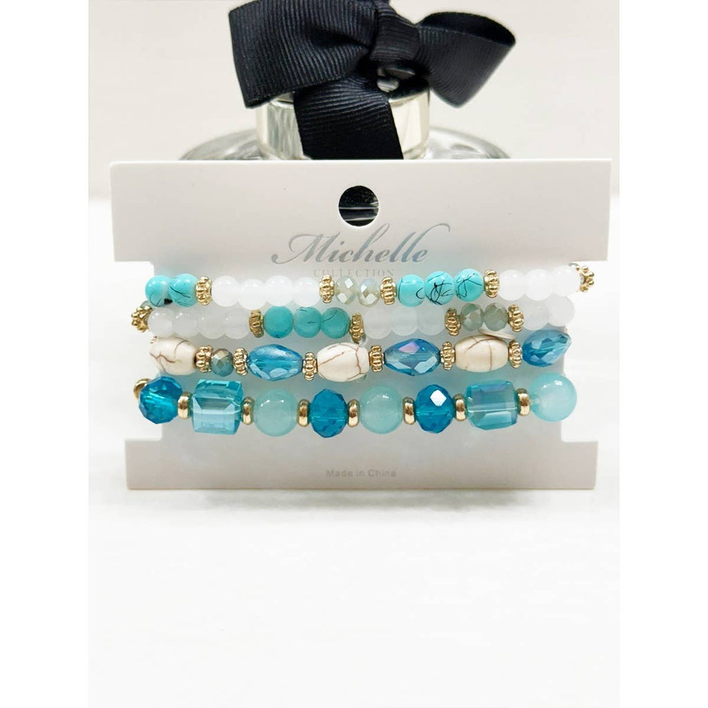 4-pc Light Blue Shades Stacked Mix Beads Bracelet