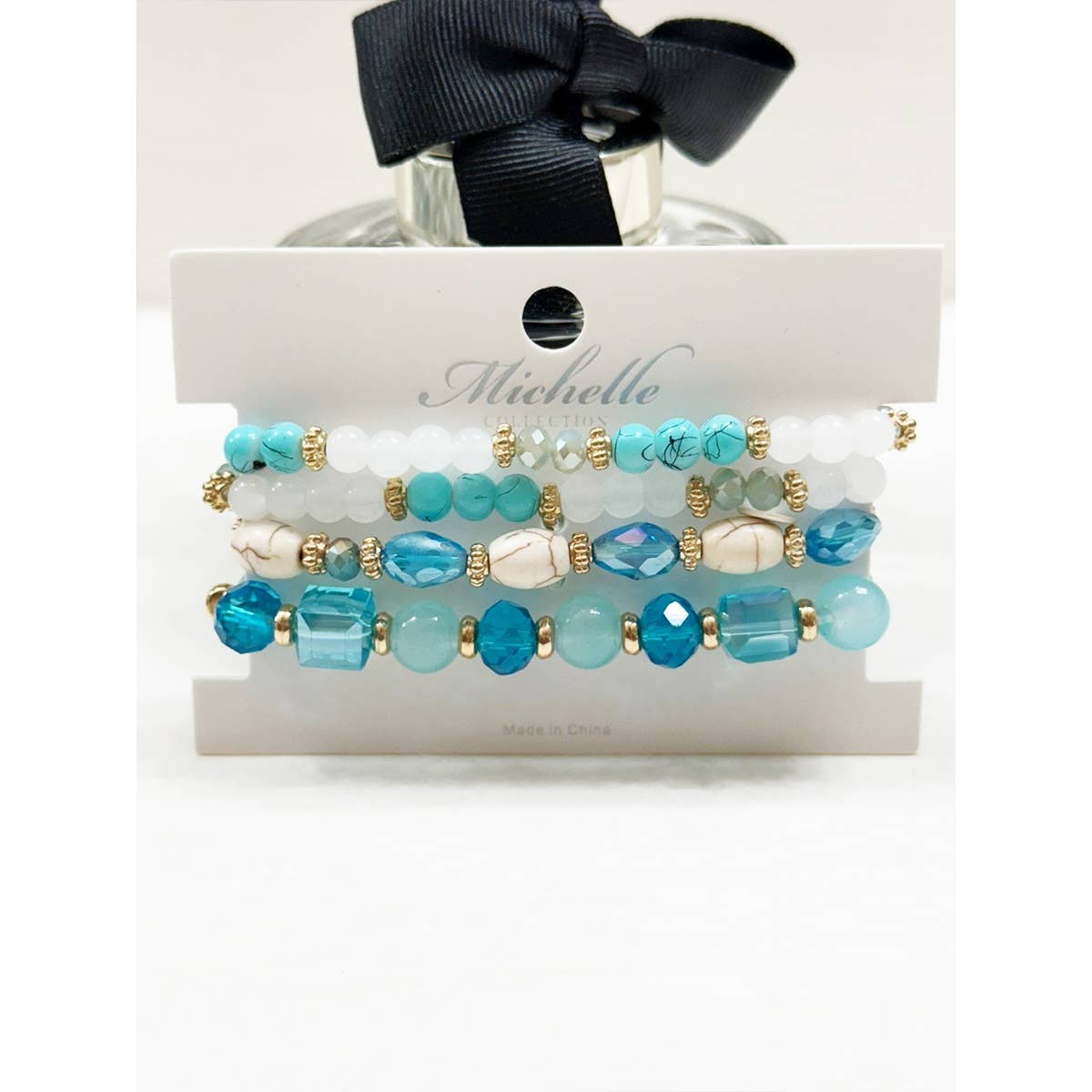 4-pc Light Blue Shades Stacked Mix Beads Bracelet