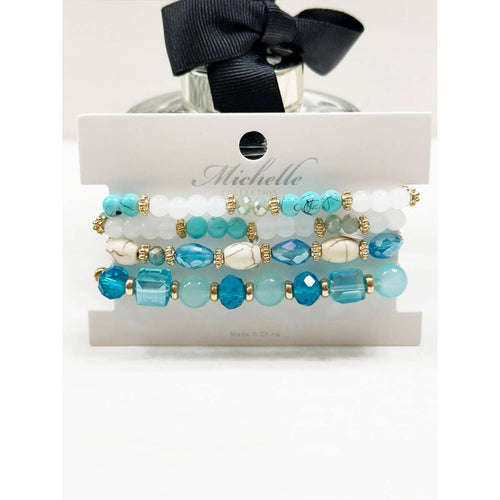 4-pc Light Blue Shades Stacked Mix Beads Bracelet