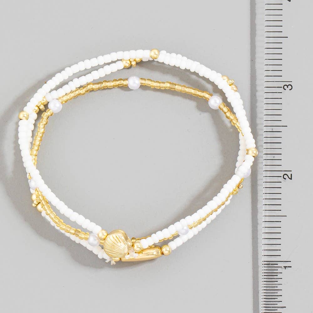 Cowrie And Clam Shell Mixed Beaded Bracelet Set: WHG2