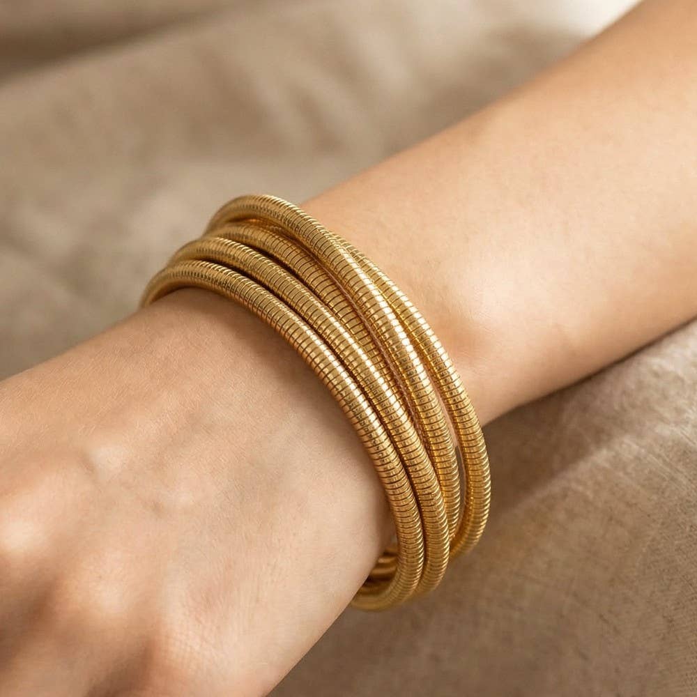 Knotted Elastic Metallic Coil Bracelet Set: G