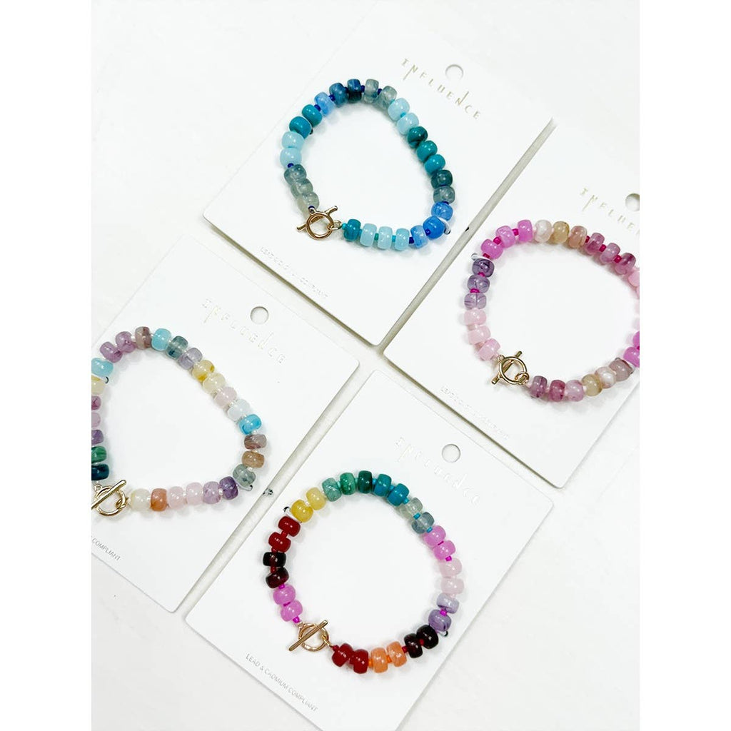 Round Shaped Resin Beads Ombre Mixed Bracelet: TURQUOISE
