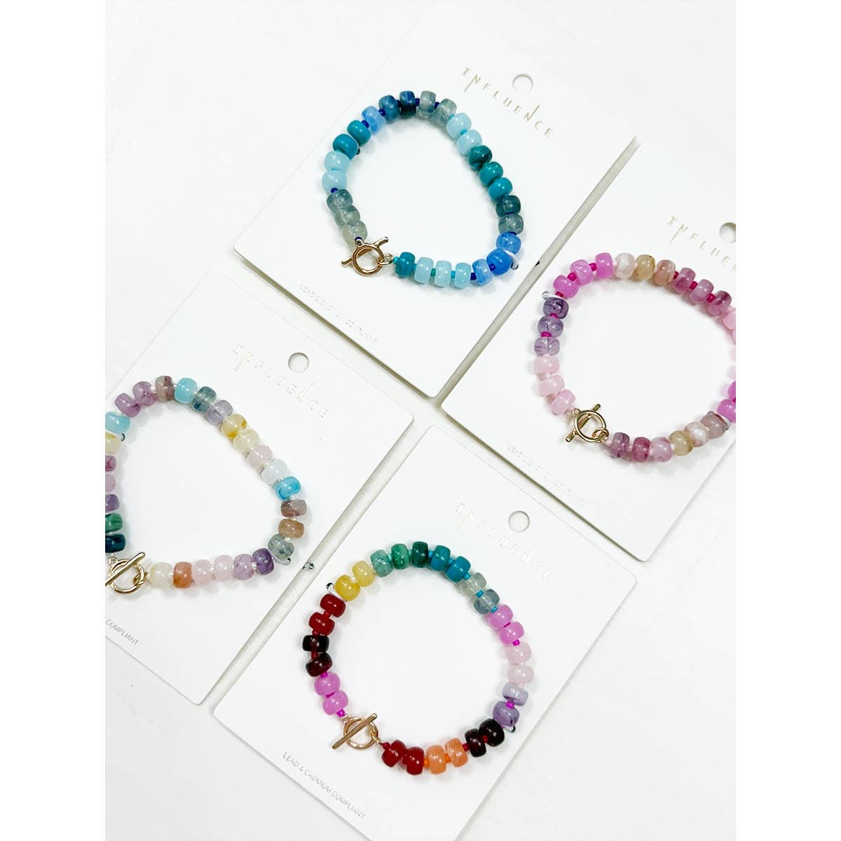 Round Shaped Resin Beads Ombre Mixed Bracelet: TURQUOISE