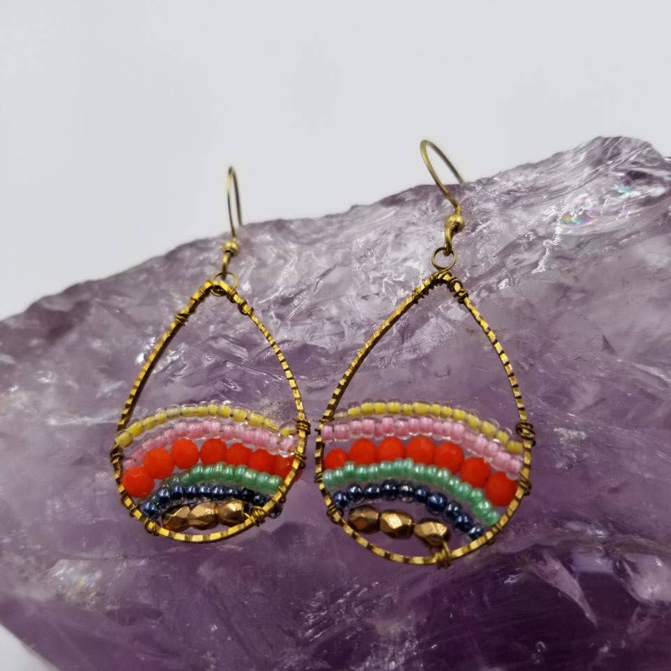 Handwoven Seed Bead Teardrop Earrings