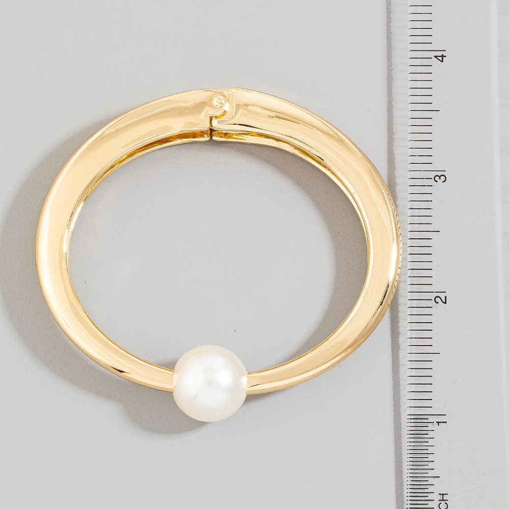 Pearl Bead Thin Metal Hinged Bangle Bracelet: S