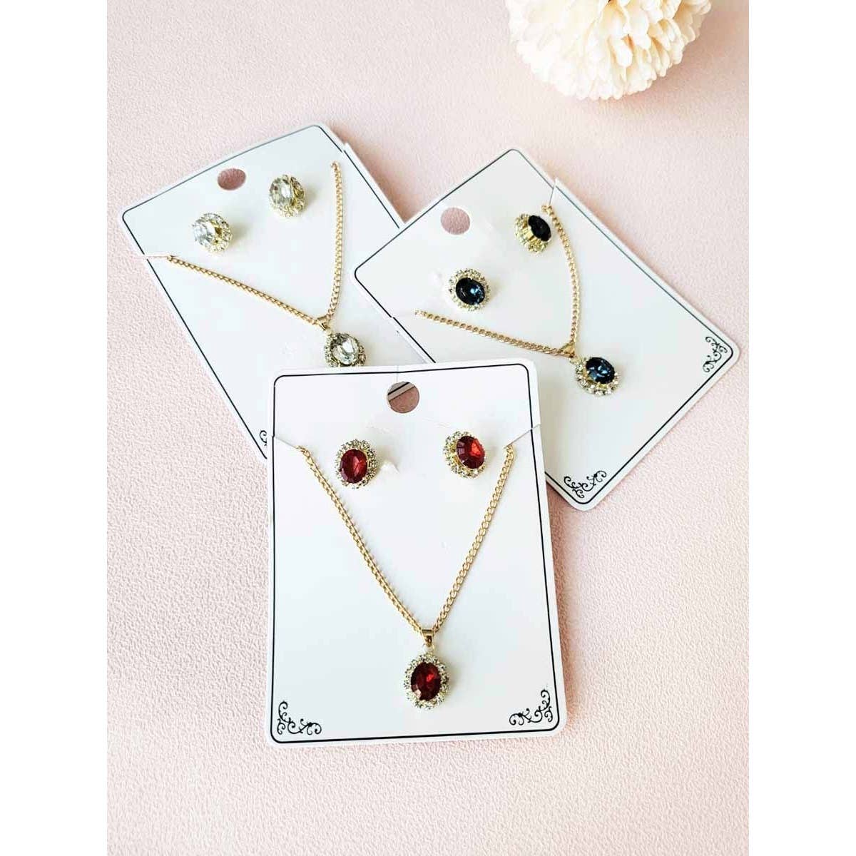 Crystal Necklace and Earring Set: Assorted Color