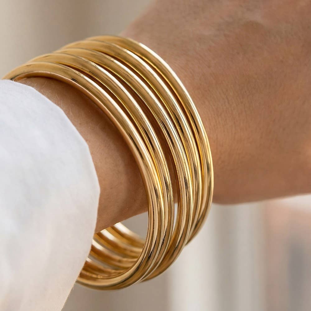 5Pc Metallic Bangle Bracelet Set: GD