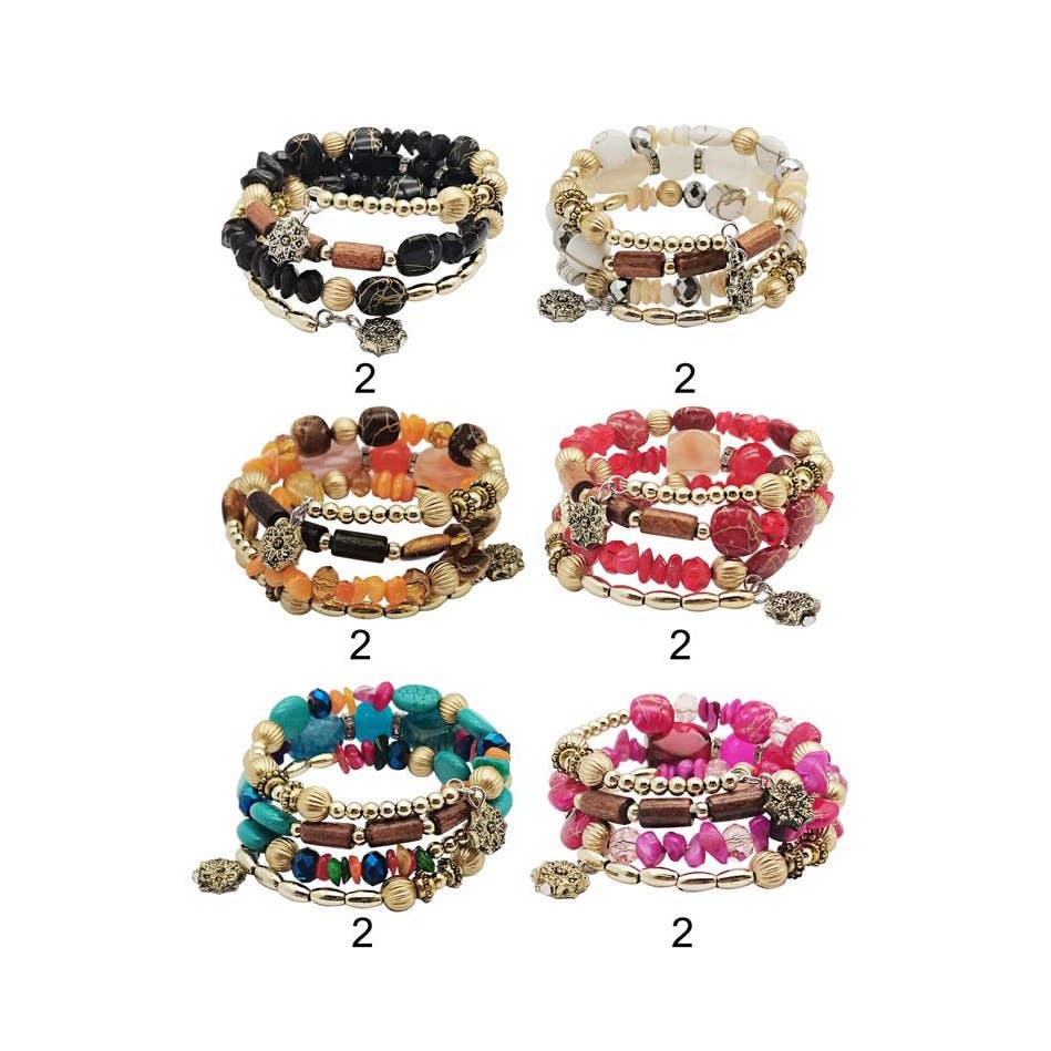 Multiline Beaded Tassel Bracelet: MIX COLOR