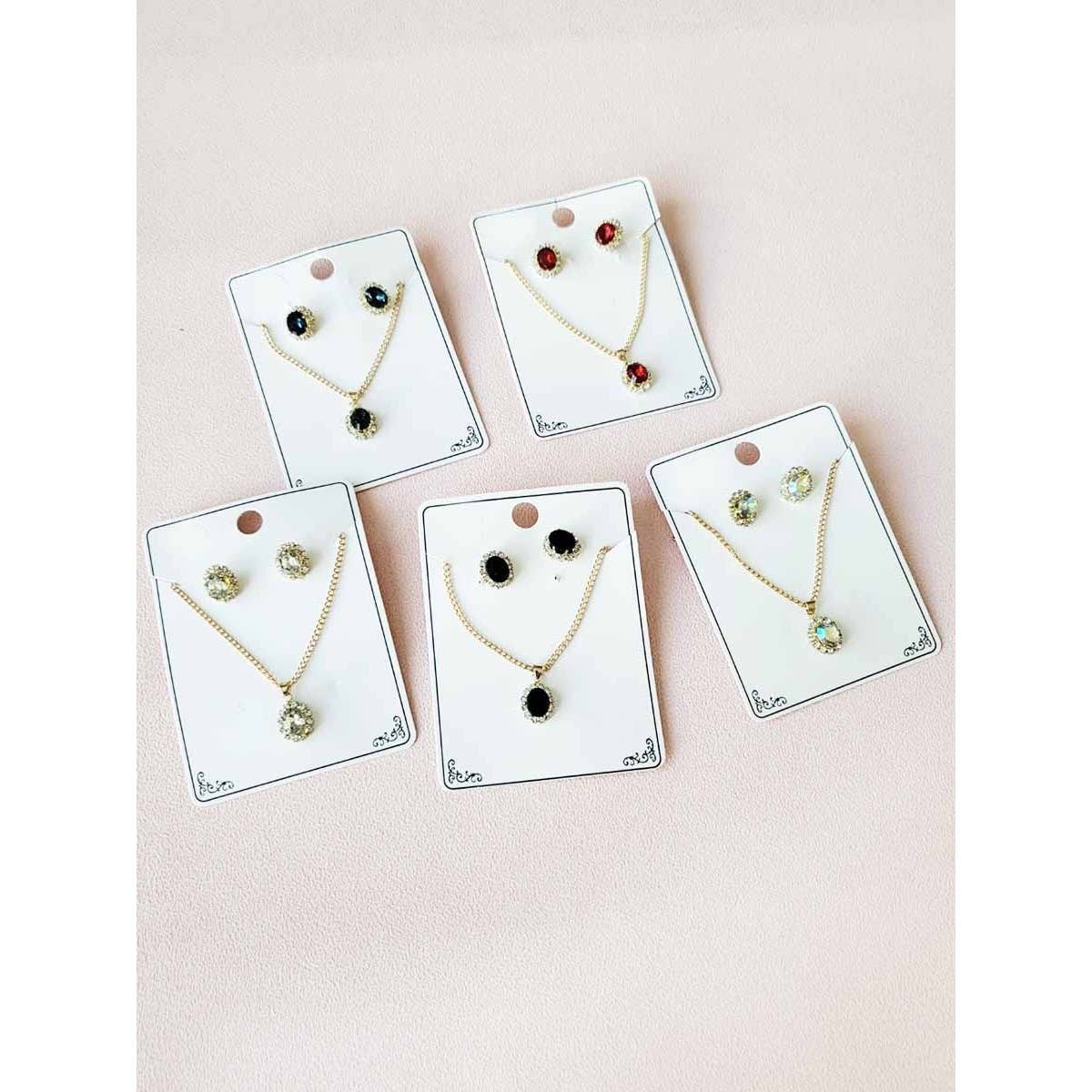 Crystal Necklace and Earring Set: Assorted Color