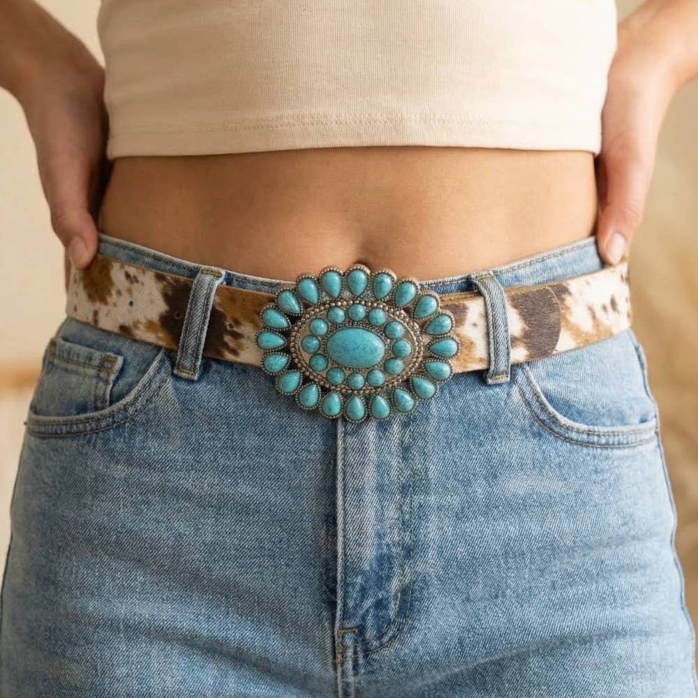 Western Concho Turquoise Stone Buckle Belt: DBR