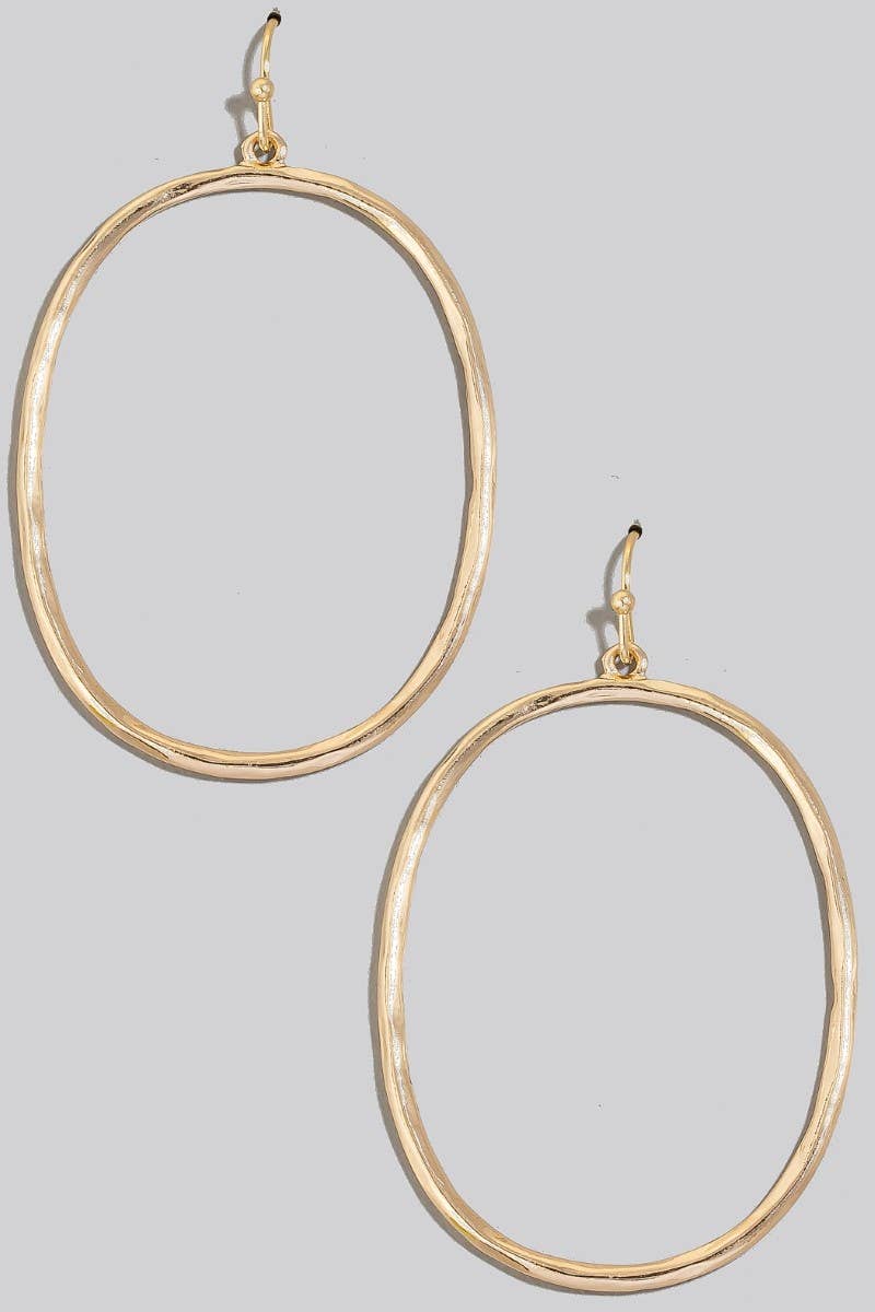 Hammered Metallic Oval Dangle Earrings: S