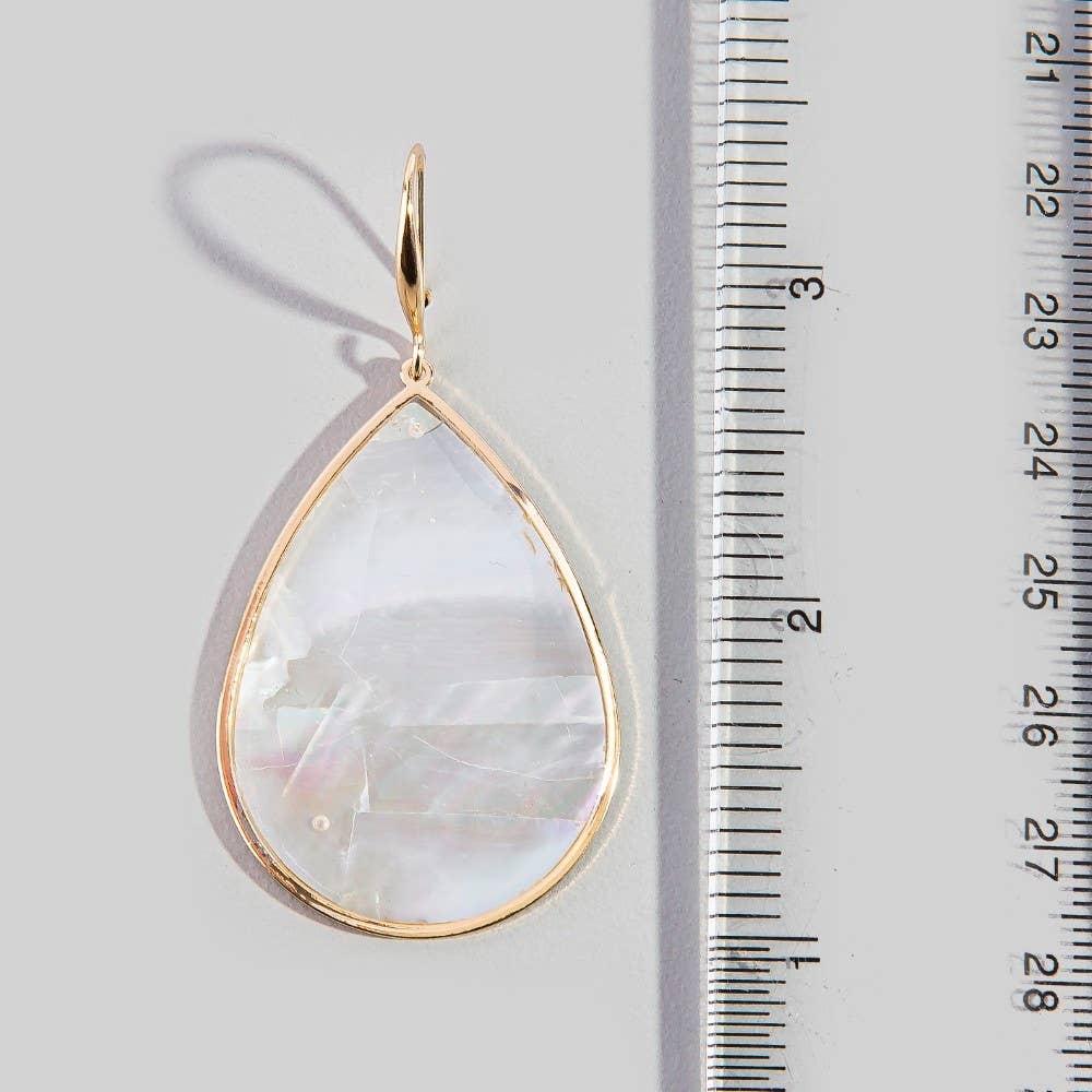 Gold Bezel Iridescent Shell Dangle Earrings: WHTSIL