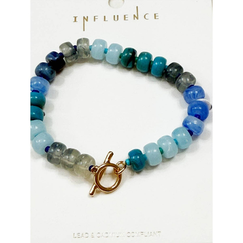 Round Shaped Resin Beads Ombre Mixed Bracelet: TURQUOISE