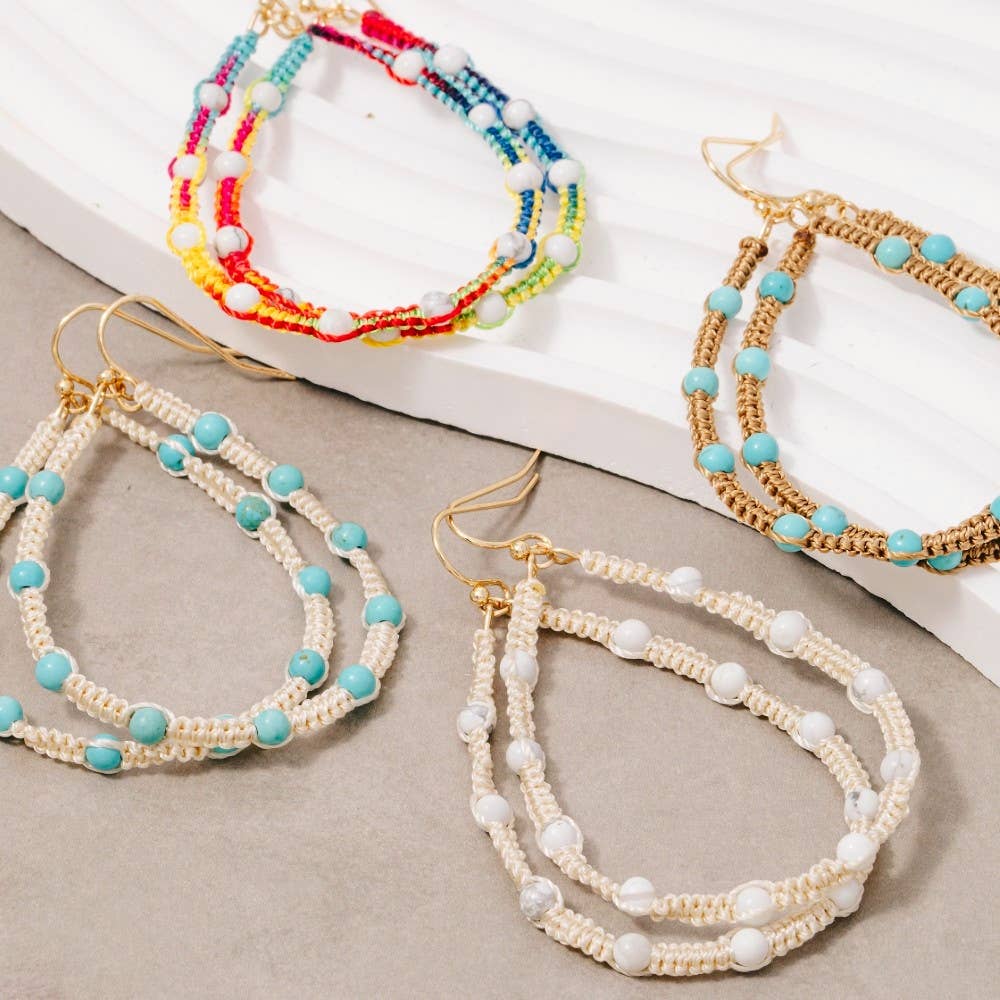 Stone Station Beads Threaded Teardrop Earrings: BMULHOW
