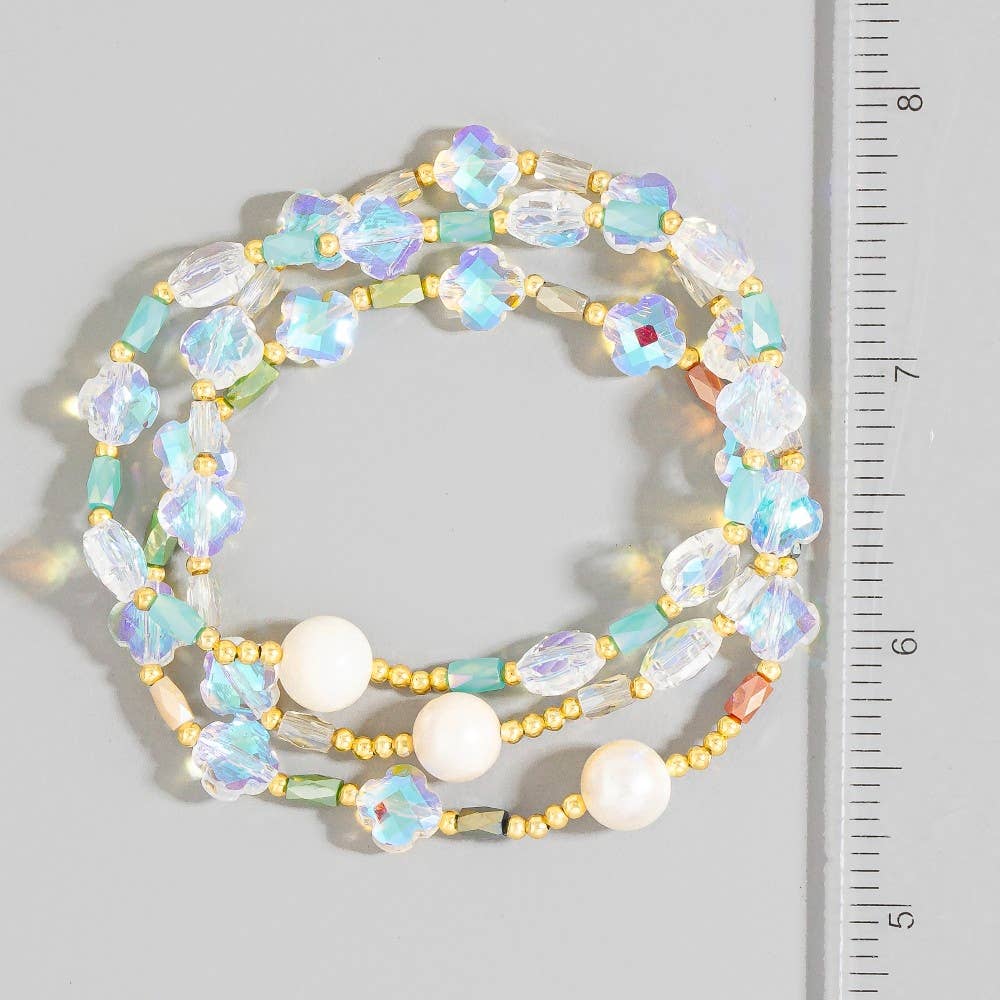 Assorted Multi Pearl Bead Bracelet 3 Set: MULTI