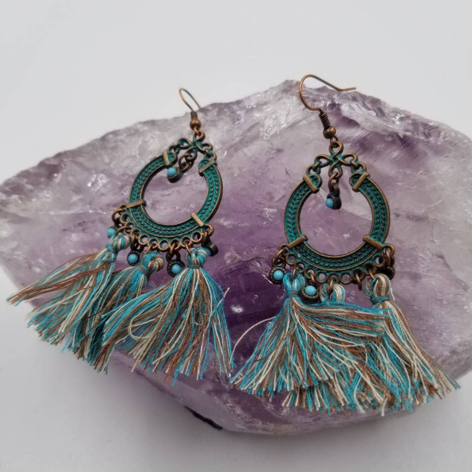 Vintage Turquoise Fringe Drop Earrings