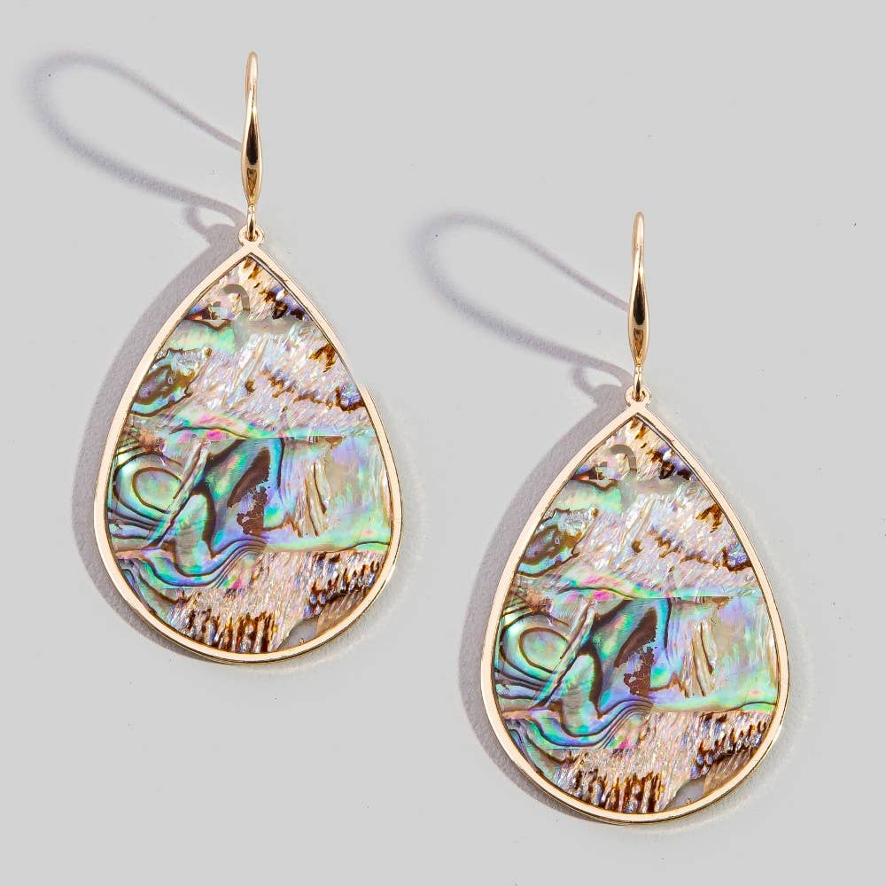 Gold Bezel Iridescent Shell Dangle Earrings: WHTSIL