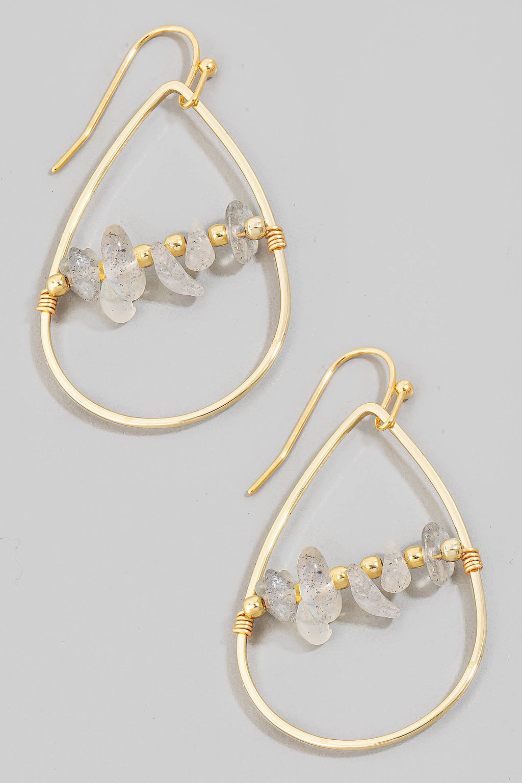 Pebble Stone Beads Tear Dangle Earrings: AMG1