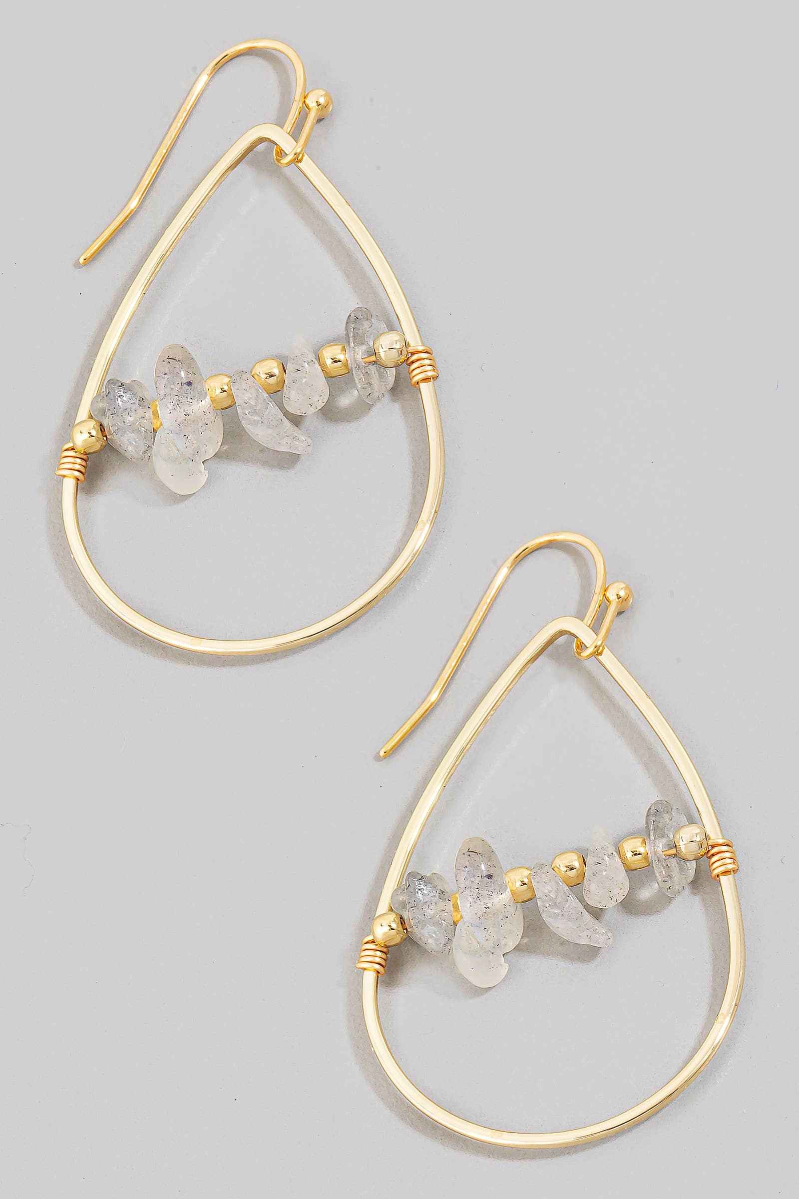 Pebble Stone Beads Tear Dangle Earrings: AMG1