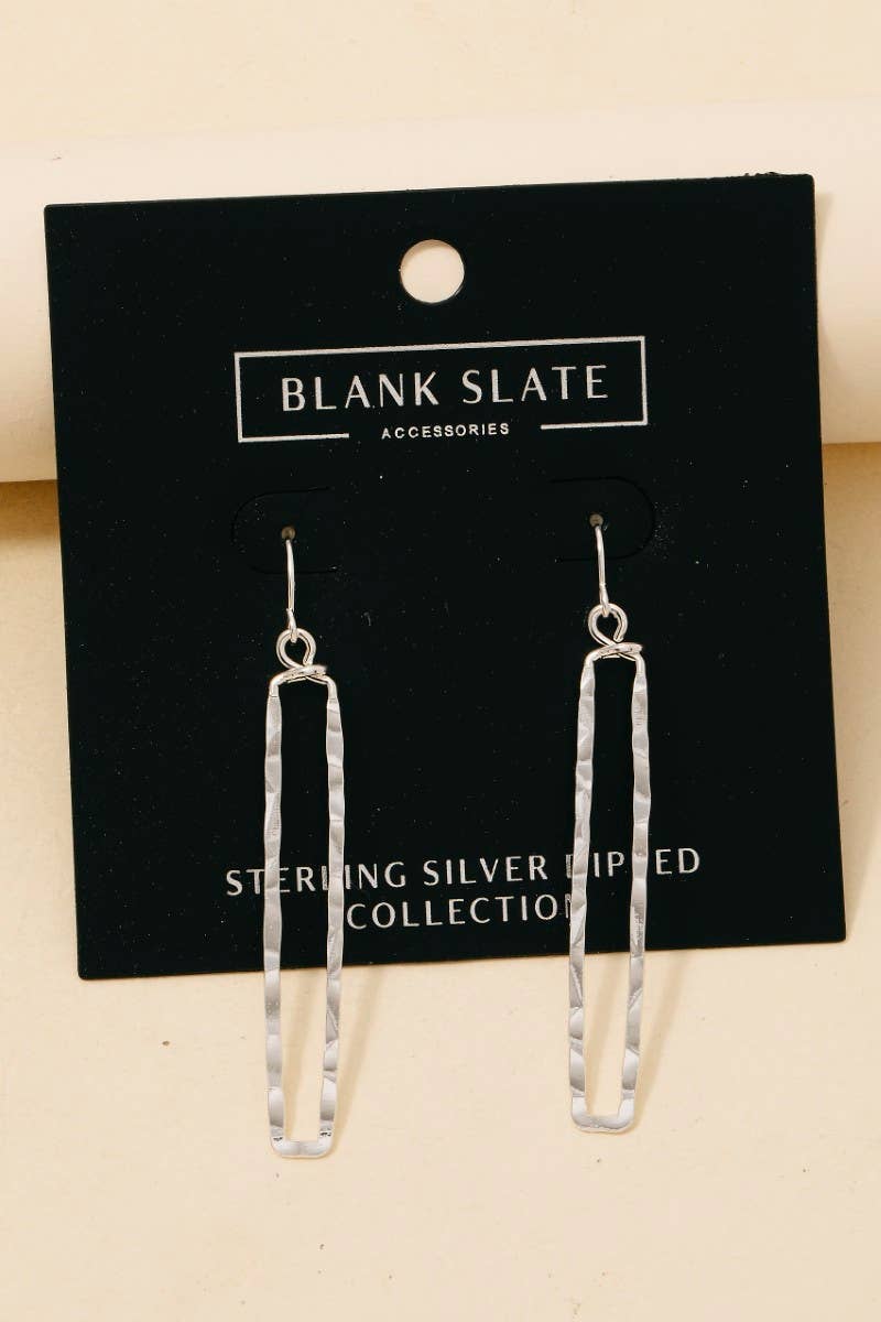 Gold Dipped Hammered Narrow Rectangle Dangle Earrings: G